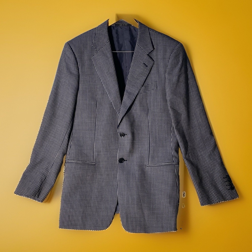 Armani Collezioni Jacket Men's 40R 100% Wool Houndstooth Pattern Made In Italy